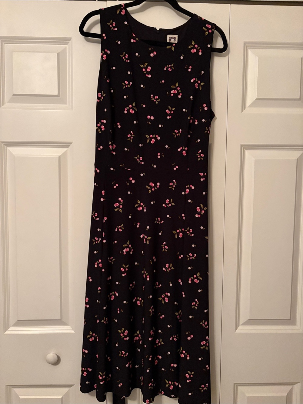 Anne Klein Black Midi Dress with Pink Cherries